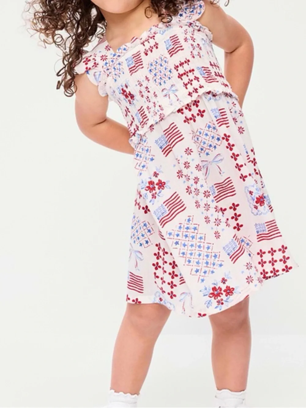 Old Navy Cream Dress with Red & Blue Patriotic Print